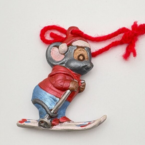 Vintage Mouse Skier Christmas Tree Ornament Hand Painted Skiing - Picture 6 of 6